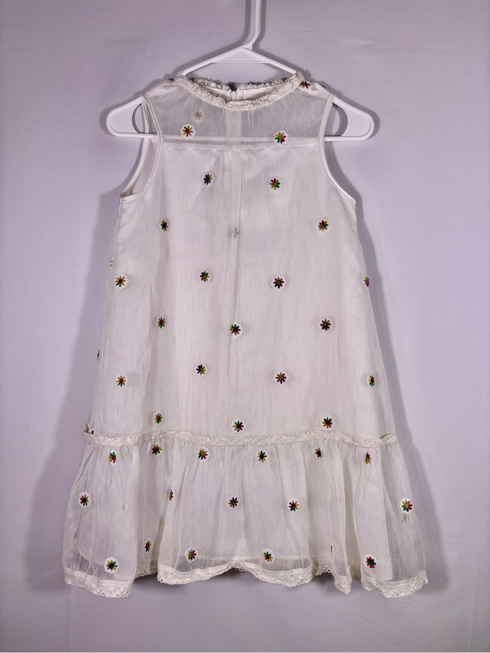 Chasing Fireflies Embroidered Daisy Dress White Cottagecore Girls Size Large